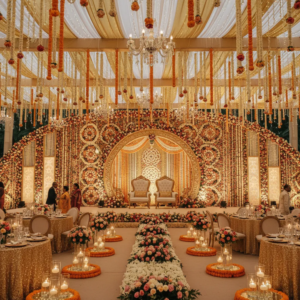 Wedding flower decoration with fresh blooms