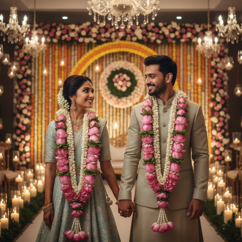 Wedding garland decoration with fresh flowers